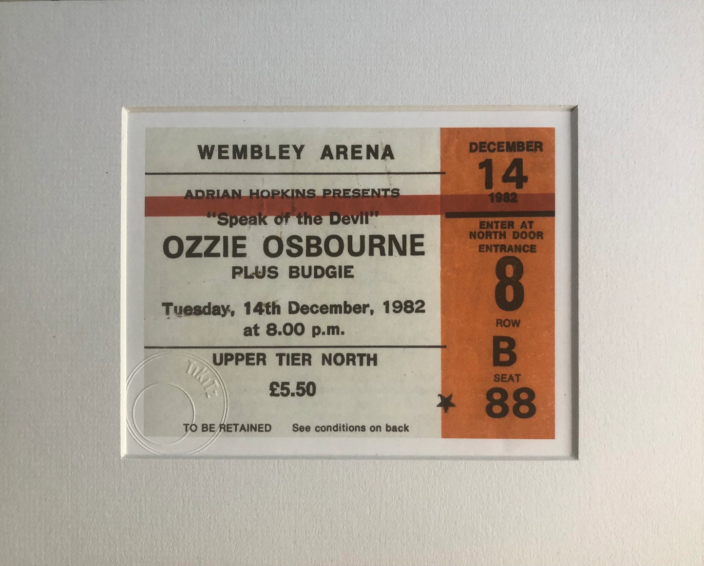 OZZY OSBOURNE- 1982 Wembley Arena , London framed ticket giclee print