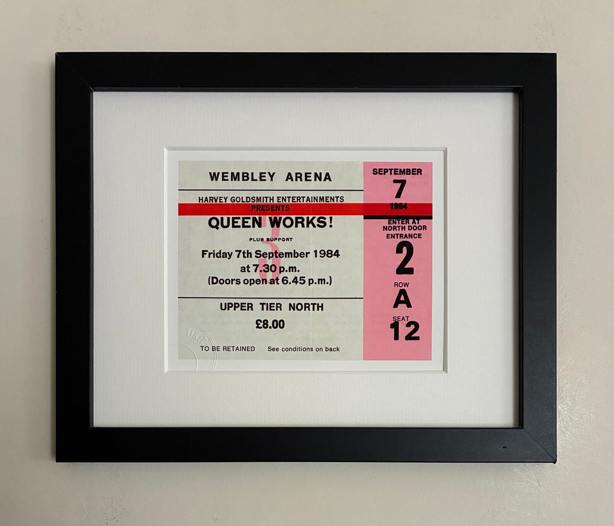 QUEEN  - 1984 “ Queen Works” Wembley Arena , London framed ticket giclee print