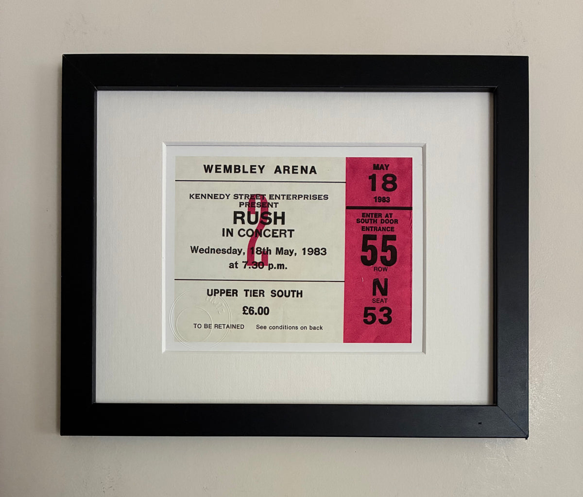 RUSH - 1983 Wembley Arena , London framed ticket giclee print
