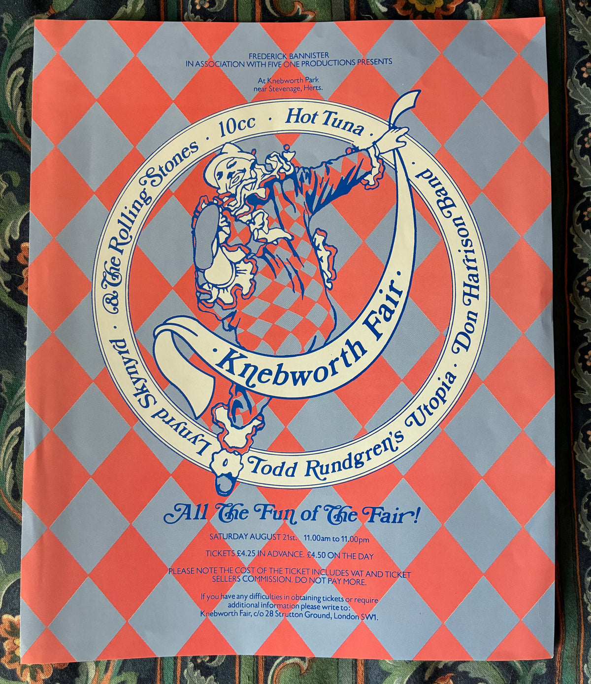 ROLLING STONES, LYNYRD  SKYNYRD , 10cc , HOT TUNA 1976 Knebworth Park genuine original handbill / Flyer