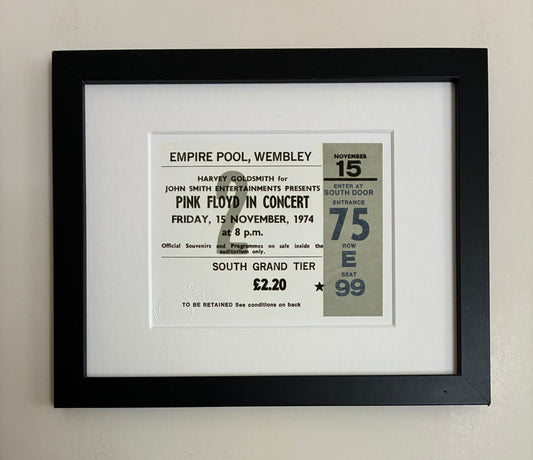 PINK FLOYD - 1974 Empire Pool , Wembley London framed ticket giclee print