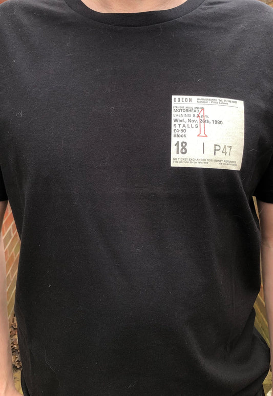 MOTÖRHEAD - 1980 “ Ace of Spades “ T SHIRT. Featuring a concert ticket on the front and back.