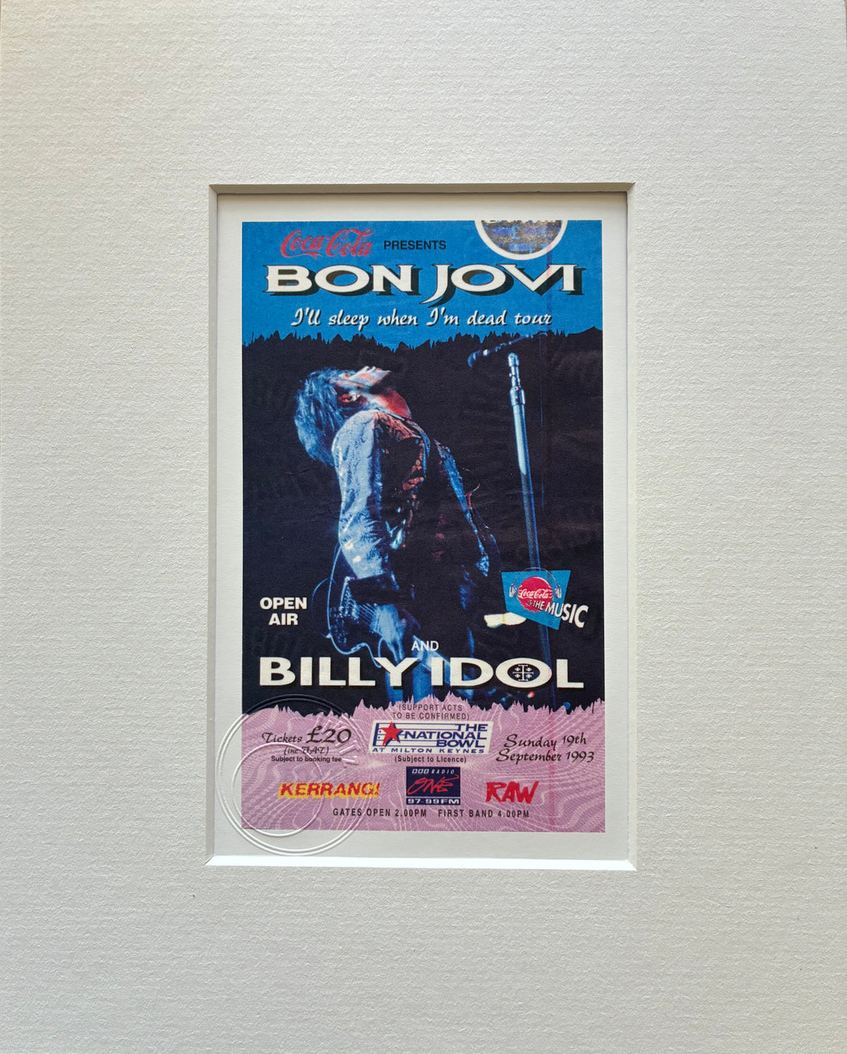 BON JOVI - 1993 National Bowl , Milton Keynes , London framed ticket giclee print