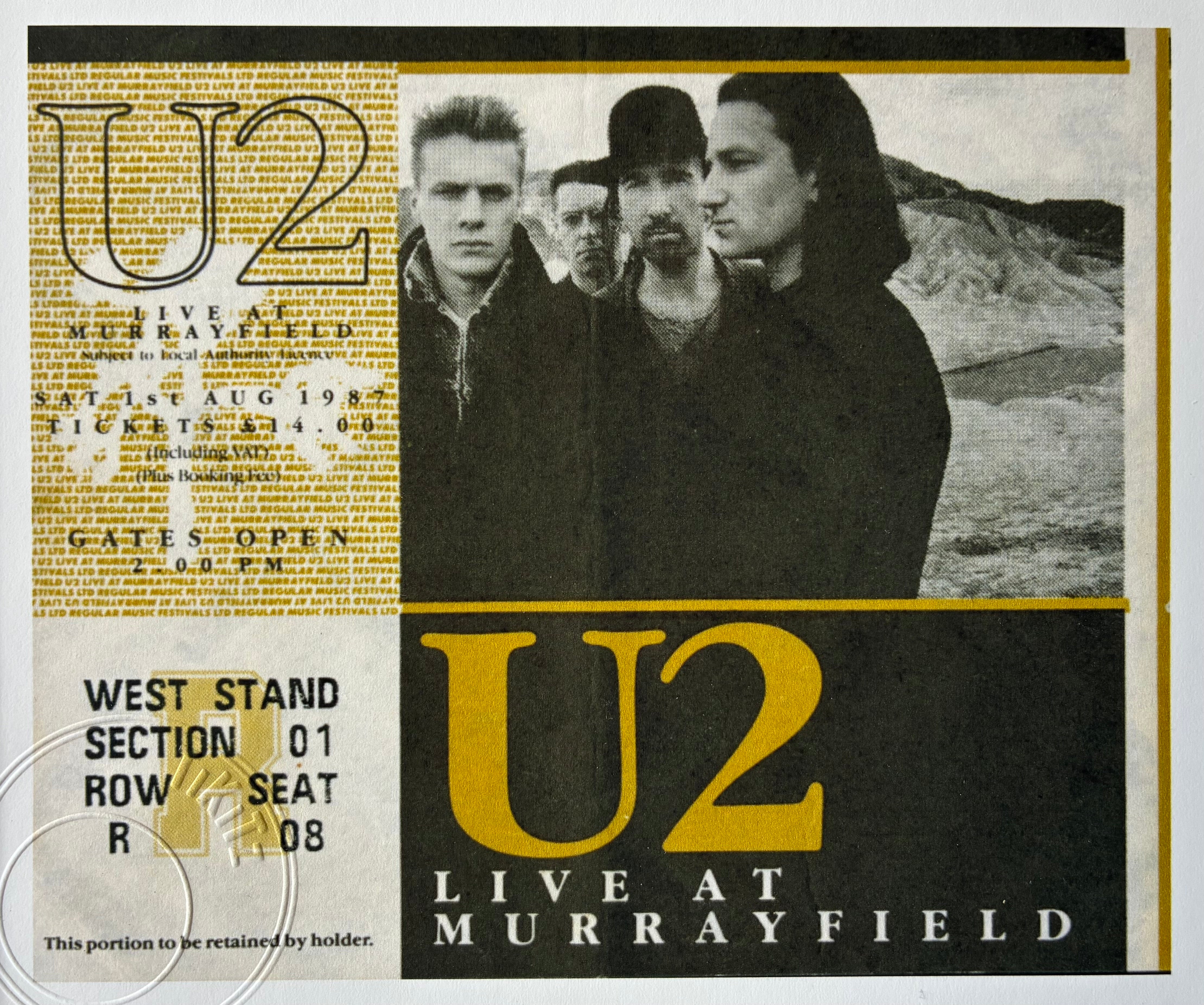 U2 - 1987 “ Joshua Tree tour “ Live at Murrayfield framed ticket