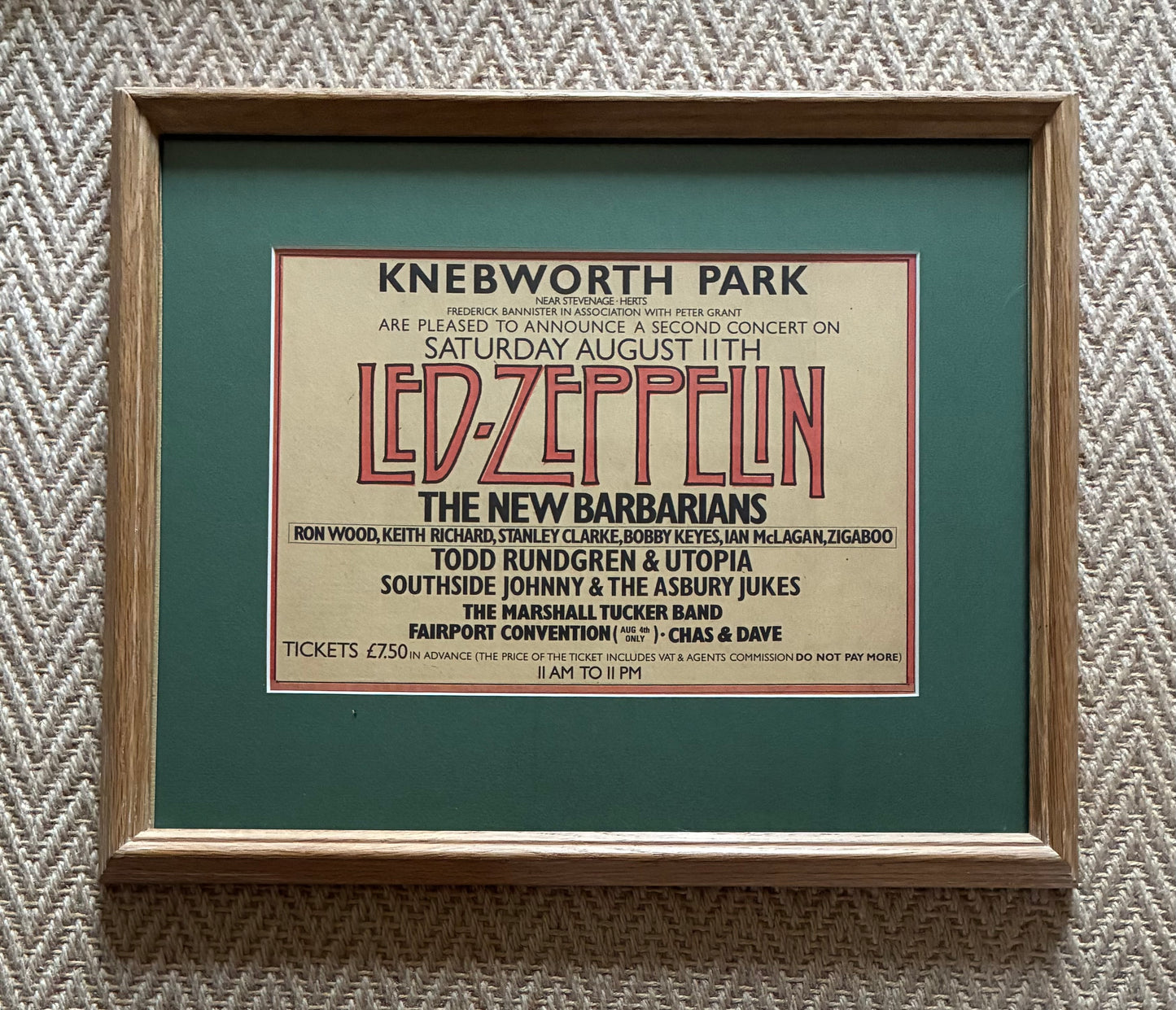 LED ZEPPELIN - Original 11/8/1979 Knebworth concert advert . Framed