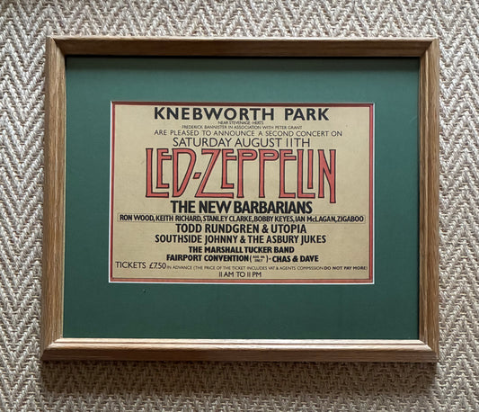LED ZEPPELIN - Original 11/8/1979 Knebworth concert advert . Framed
