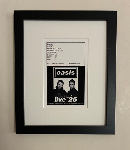 OASIS - 25/7/2025 Wembley Stadium, London framed ticket giclee print