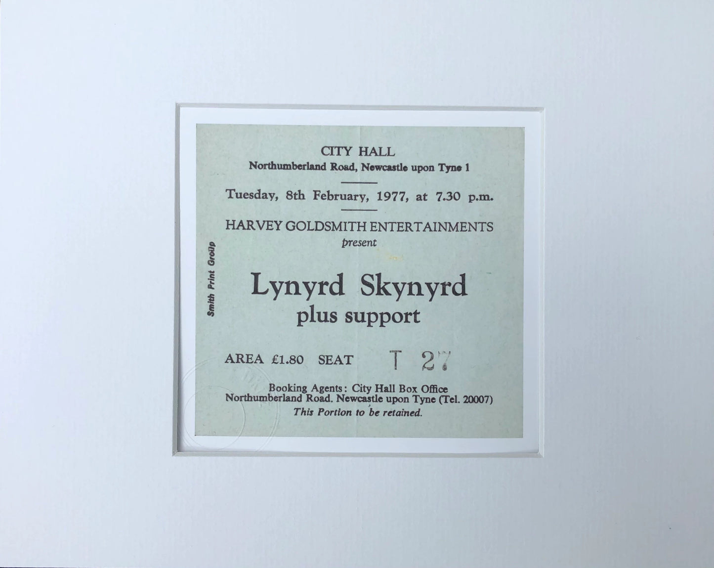 LYNYRD SKYNYRD - 1977 City Hall, Newcastle framed ticket giclee print
