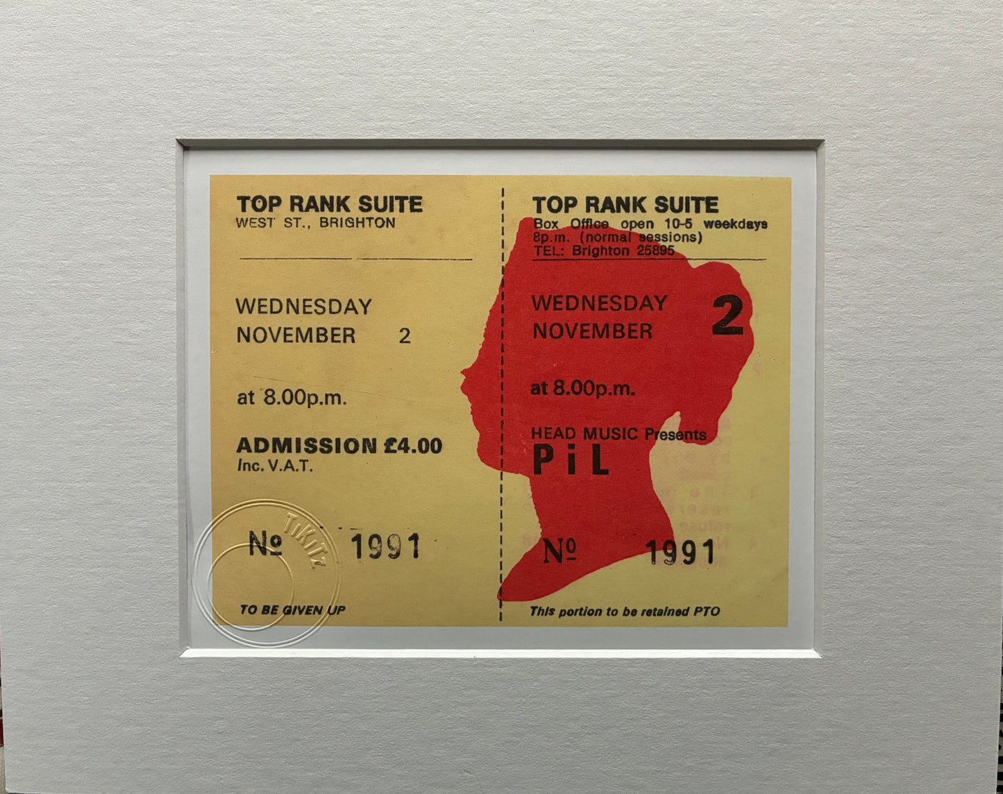 PUBLIC IMAGE LIMITED - 1983 Top Rank Suite, Brighton framed ticket giclee print