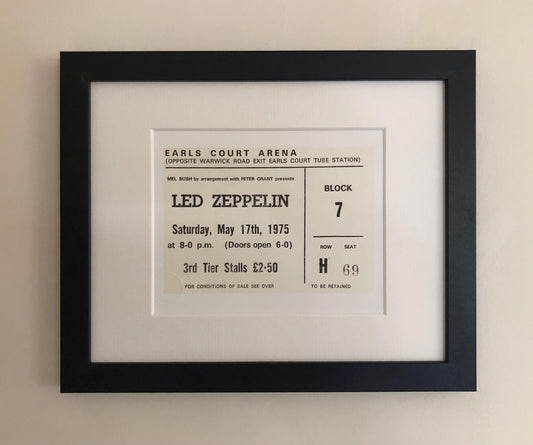 LED ZEPPELIN - 1975 Earls Court , London framed ticket giclee print