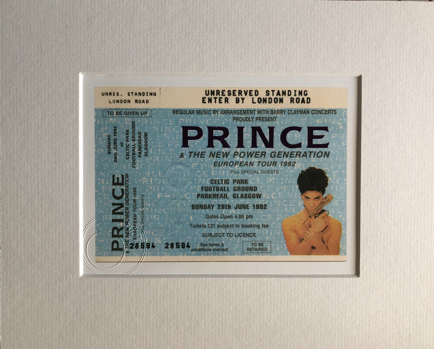 PRINCE - 1992 Celtic Park , Parkhead, Glasgow framed ticket giclee print