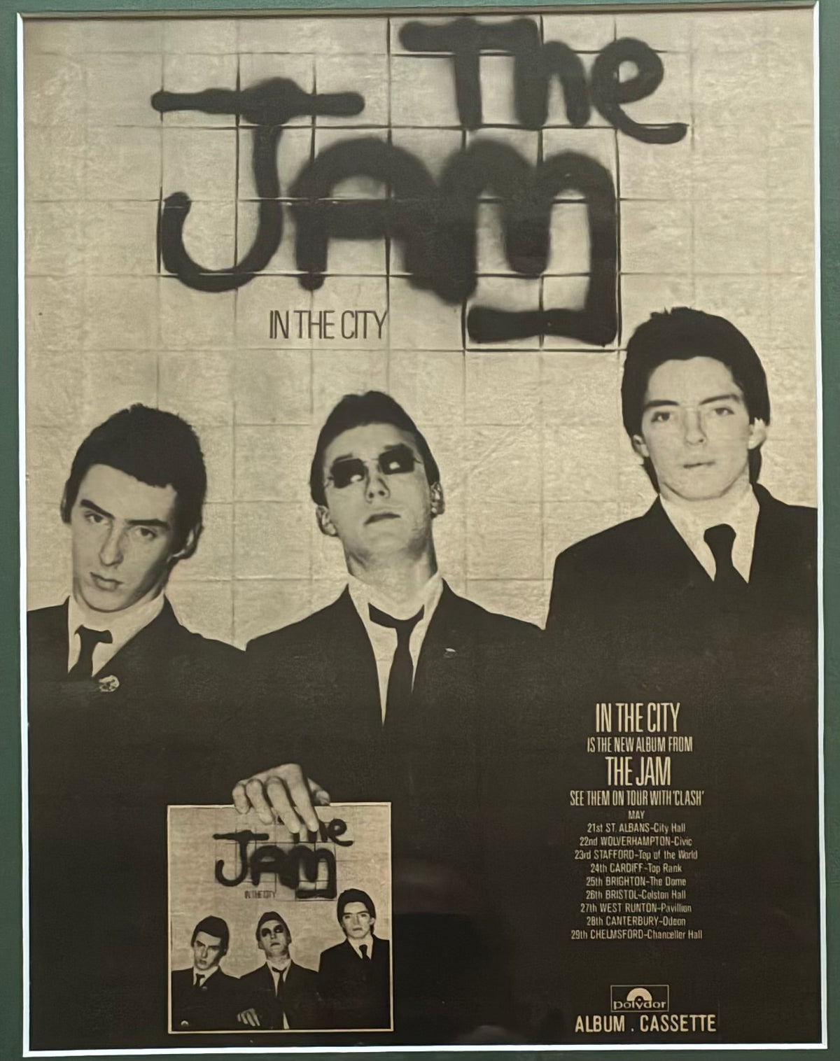 THE JAM - Original 14/5/1977 “ In the City “ advert and tour dates . Framed