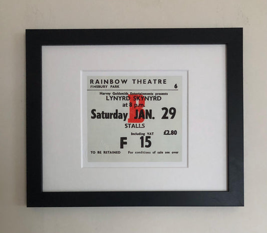 LYNYRD SKYNYRD - 1977 Rainbow Theatre, Finsbury Park, London framed ticket giclee print