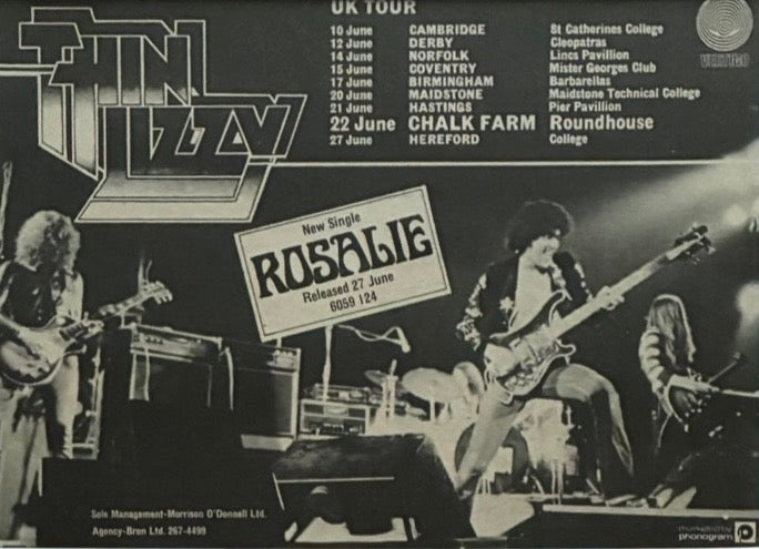 THIN LIZZY - Original 1975 UK tour advert . Framed