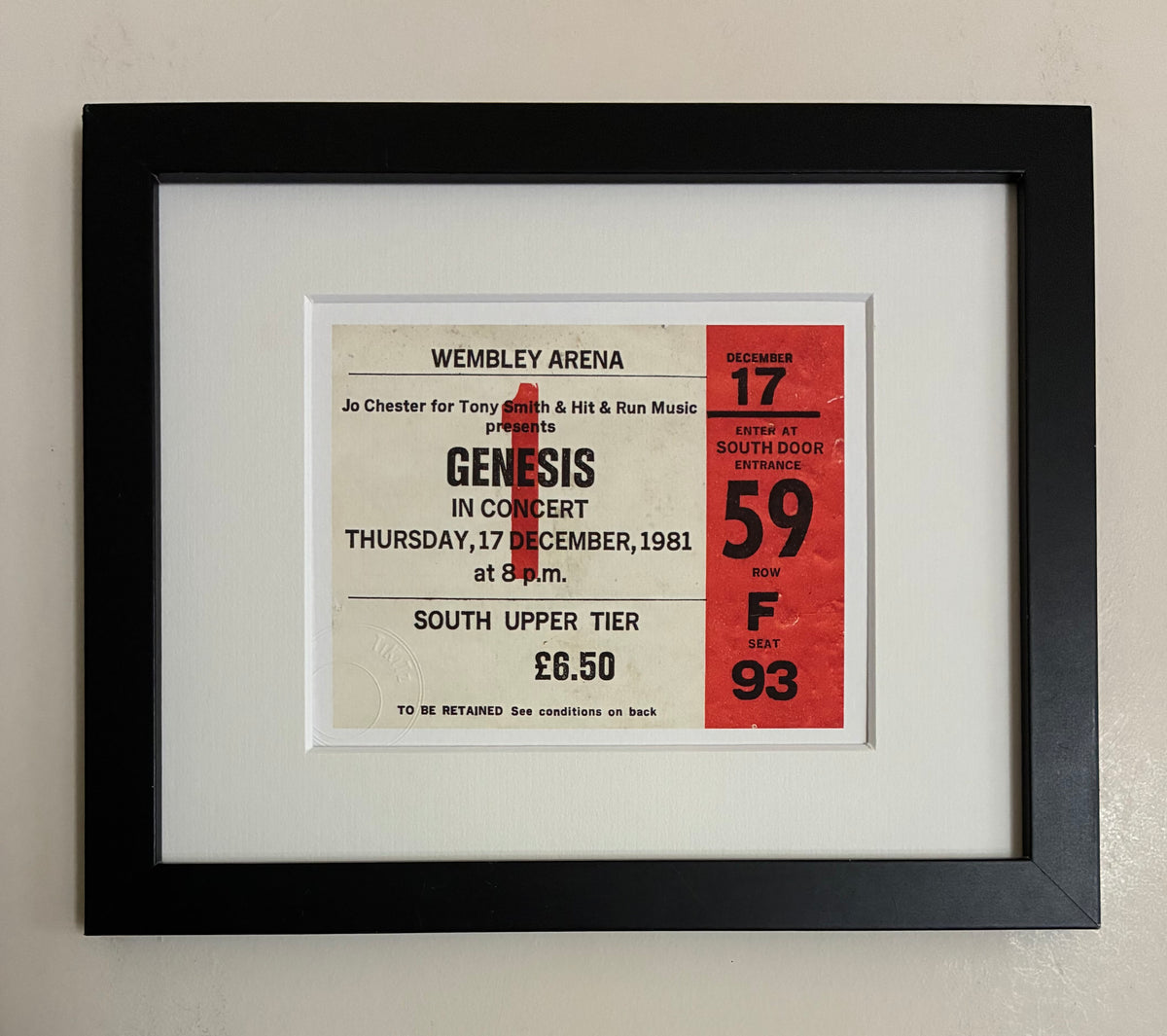 GENESIS- 1981 Wembley Arena , London framed ticket giclee print