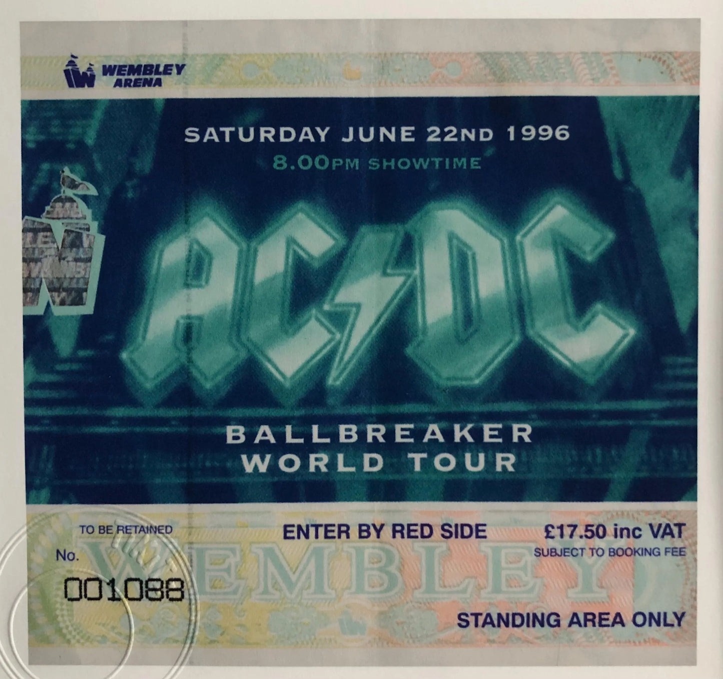 AC/DC- 1996 Wembley Arena , London framed ticket giclee print