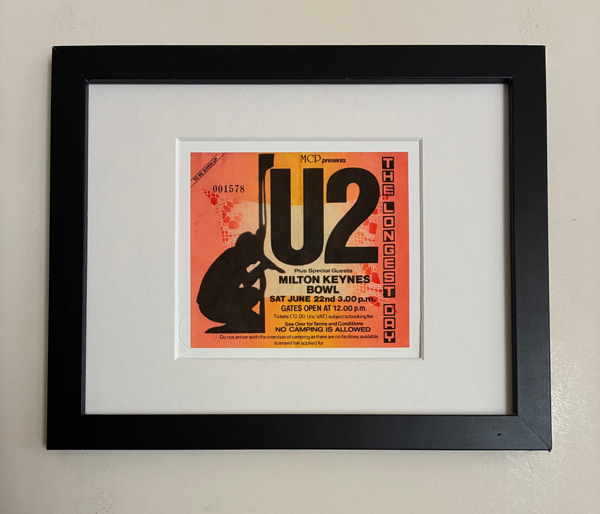 U2- 1985 “ The Longest Day “  Milton Keynes Bowl framed ticket giclee print