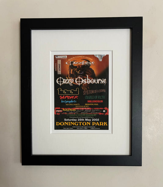 OZZY OSBOURNE - 2002 “ Ozzfest 2002 ” Donington Park framed ticket giclee print