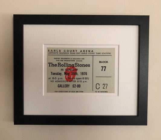 ROLLING STONES - 1976 Earls Court Arena, London framed ticket giclee print