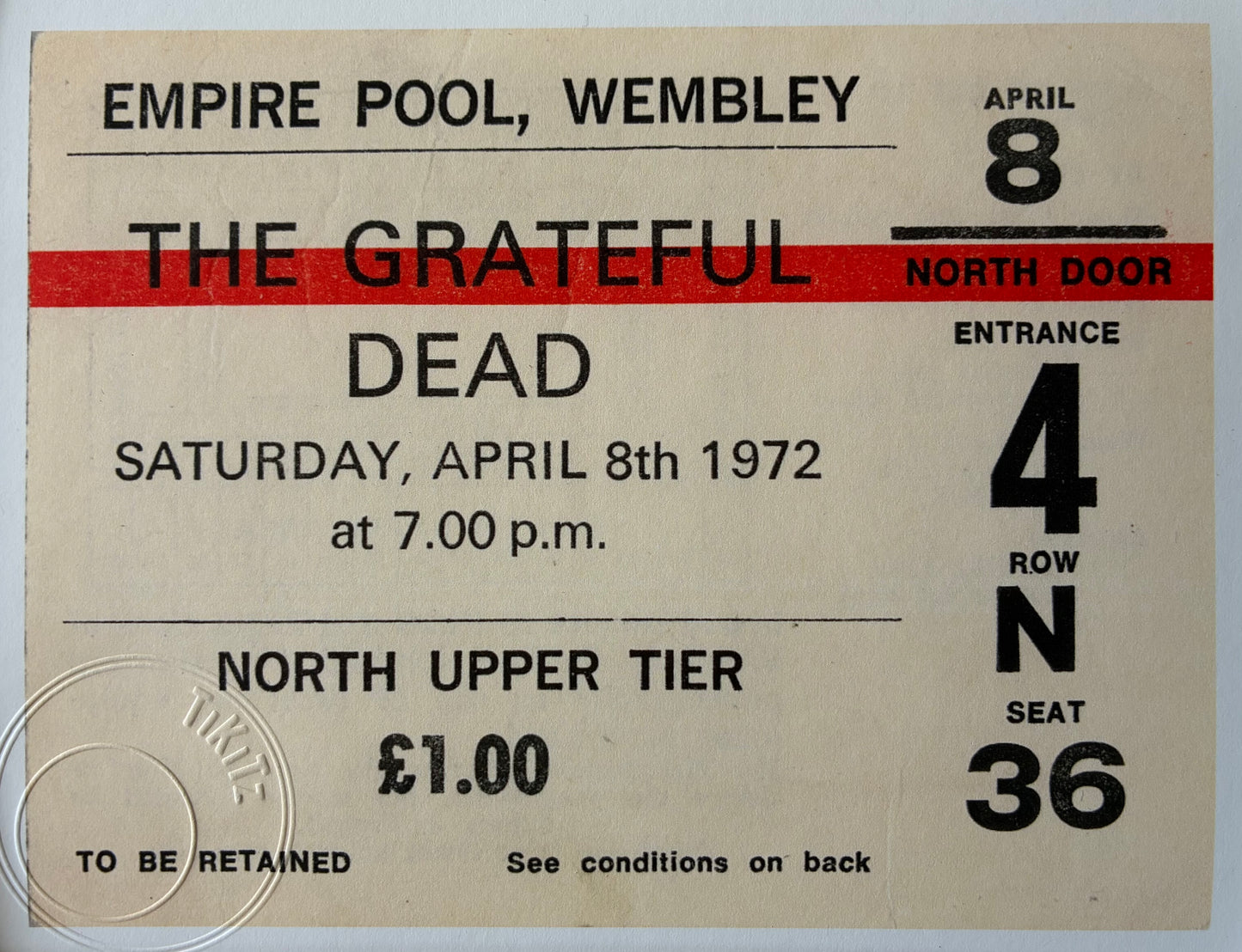 THE GRATEFUL DEAD - 1972 Empire Pool , Wembley London framed ticket giclee print
