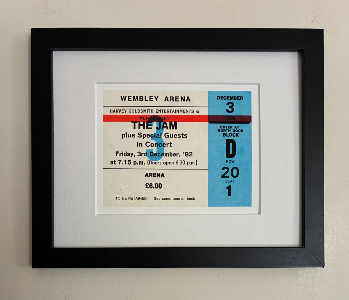THE JAM  - 1982 Wembley Arena , London framed ticket giclee print