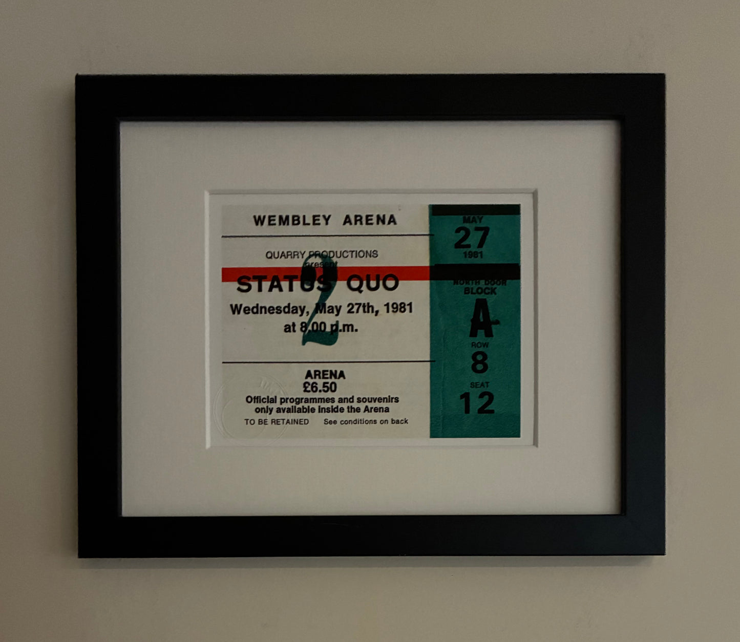STATUS QUO - 1981 Wembley Arena , London framed ticket giclee print