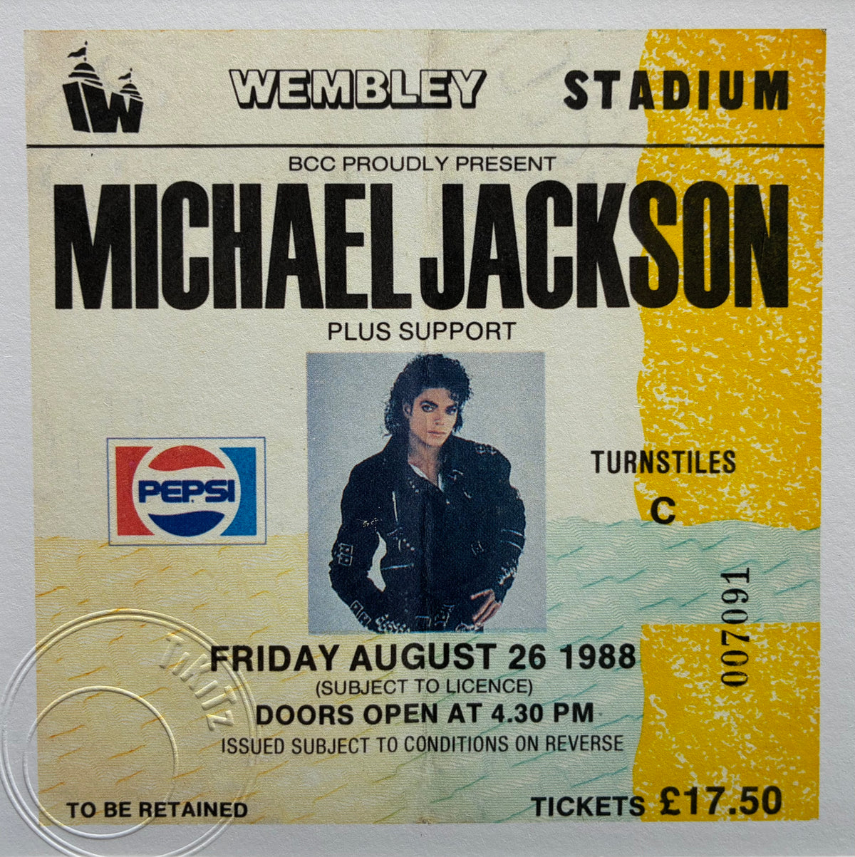 MICHAEL JACKSON- 1988“ The Bad tour “Wembley Stadium , London framed ticket giclee print