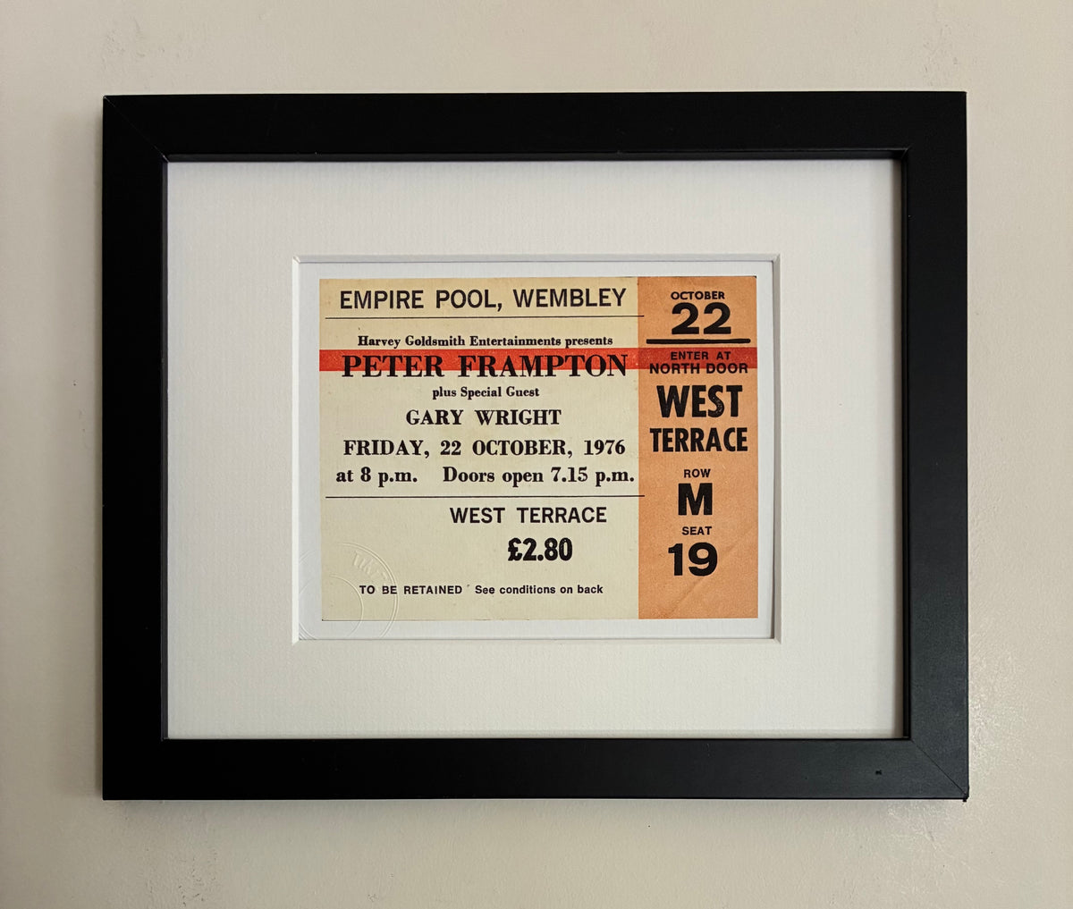 PETER FRAMPTON - 1976 Empire Pool , Wembley , London framed ticket giclee print