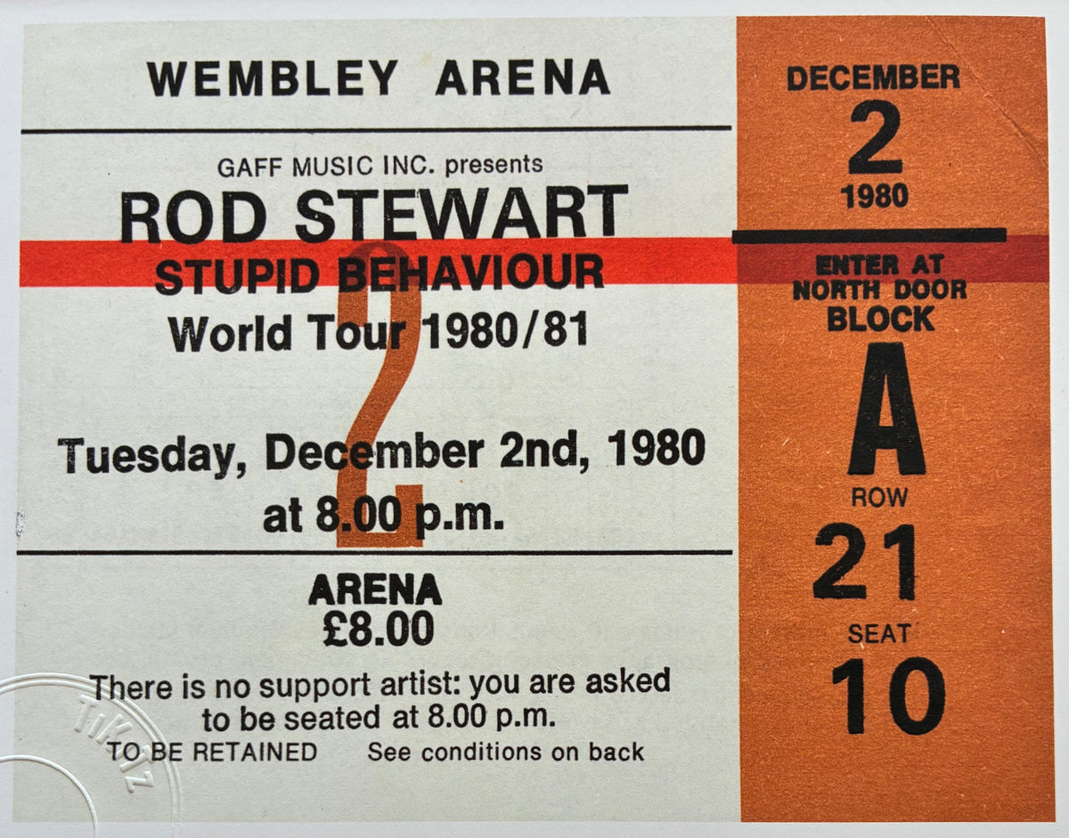 ROD STEWART - 1980 Wembley Arena , London framed ticket giclee print