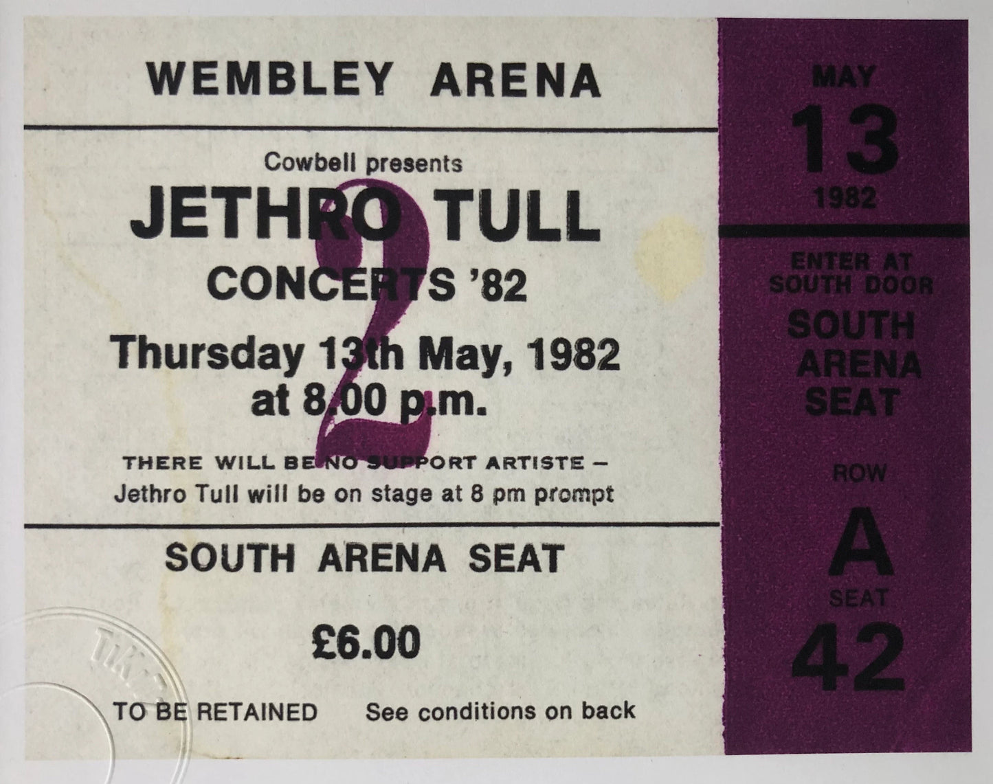 JETHRO TULL- 1982 Wembley Arena , London framed ticket giclee print