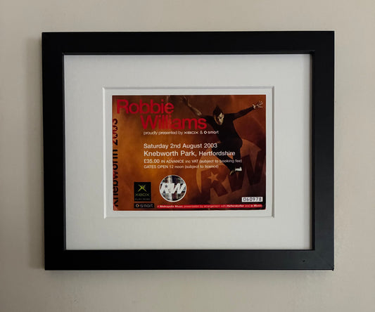 ROBBIE WILLIAMS - 2/7/2003 Knebworth Park framed ticket giclee print