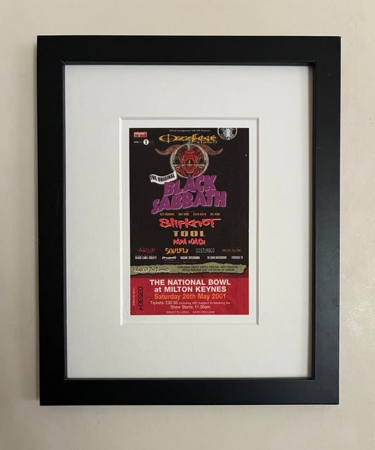 BLACK SABBATH - 2001- “ Ozzfest 2001 ” Milton Keynes framed ticket giclee print