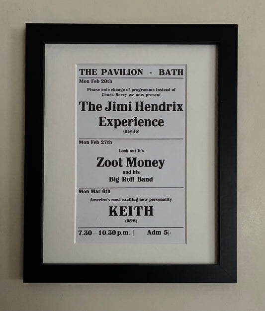 THE JIMI HENDRIX EXPERIENCE- 20/2/1967- The Pavilion, Bath, hand flyer reprint