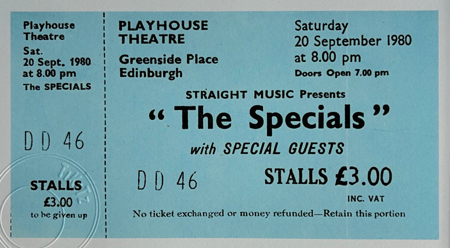 THE SPECIALS - 1980 Playhouse Theatre, Edinburgh framed ticket giclee print
