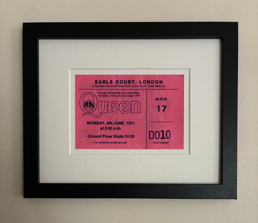 QUEEN - 1977 Earls Court ( 1st night of a 2 night residency )London framed ticket giclee print