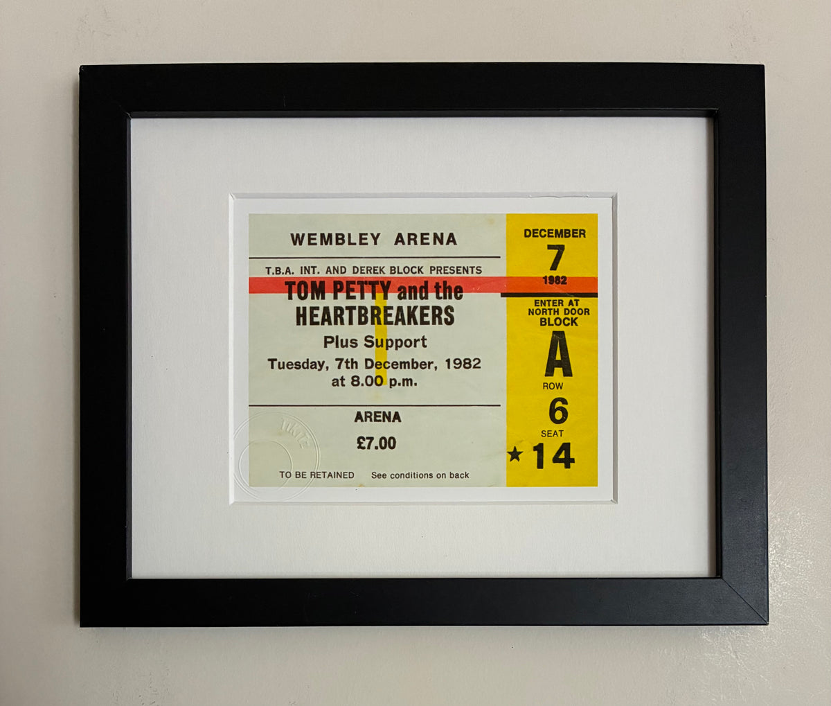 TOM PETTY and the HEARTBREAKERS- 1982 Wembley Arena , London framed ticket giclee print