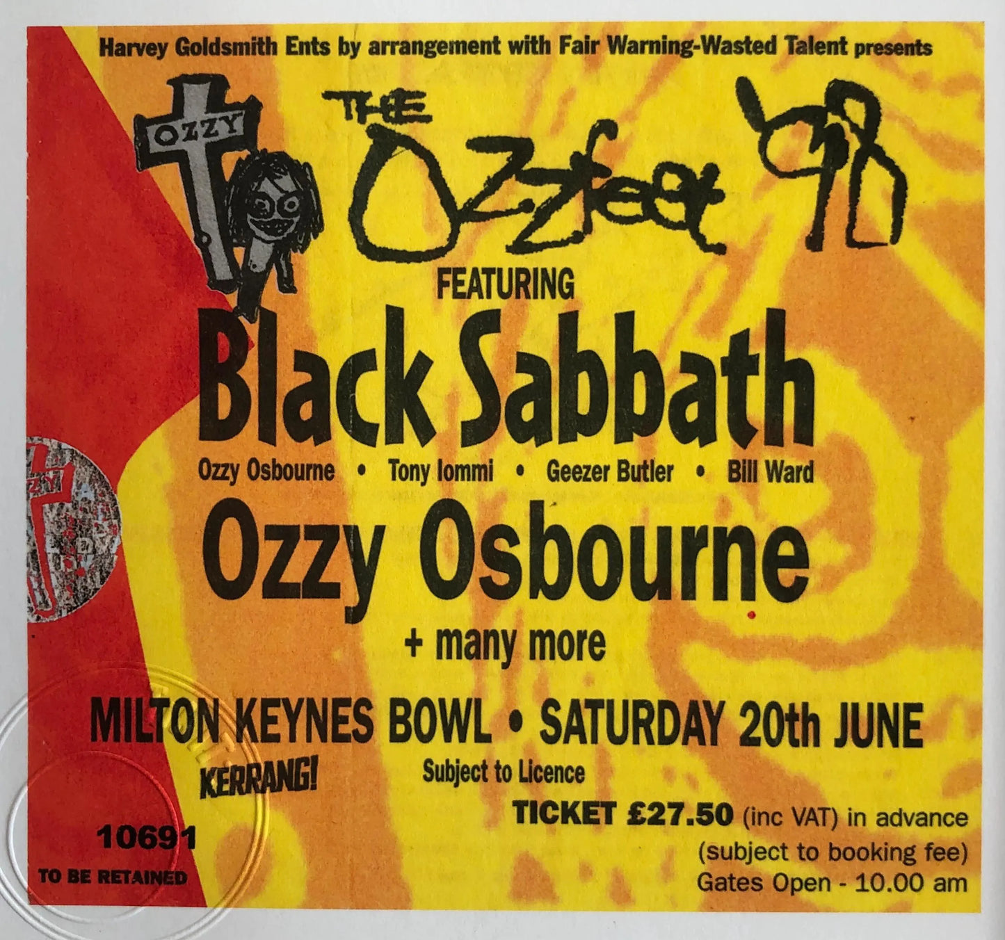 BLACK SABBATH - 1998 “ The Ozzfest ‘98” Milton Keynes Bowl framed ticket giclee print