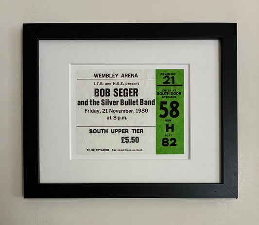 BOB SEGER and the SILVER BULLET BAND- 1980 Wembley Arena , London framed ticket giclee print