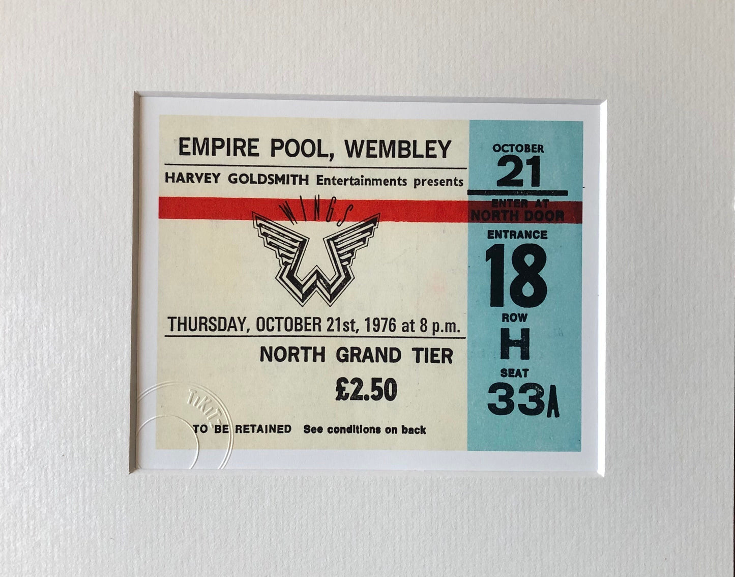 WINGS - 1976 Empire Pool , Wembley , London framed ticket giclee print