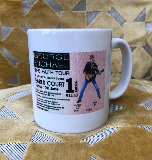 GEORGE MICHAEL  - 11oz ceramic mug featuring the 1989 Earls Court , London ticket on both sides