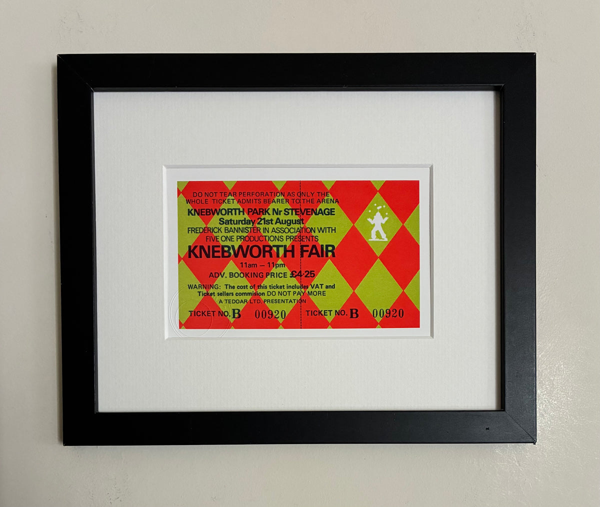 ROLLING STONES, LYNYRD  SKYNYRD , 10cc , HOT TUNA 1976 Knebworth Park framed ticket giclee reprint