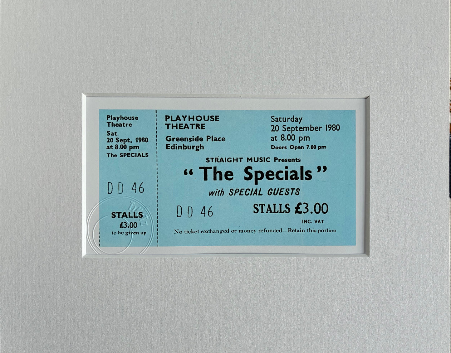 THE SPECIALS - 1980 Playhouse Theatre, Edinburgh framed ticket giclee print
