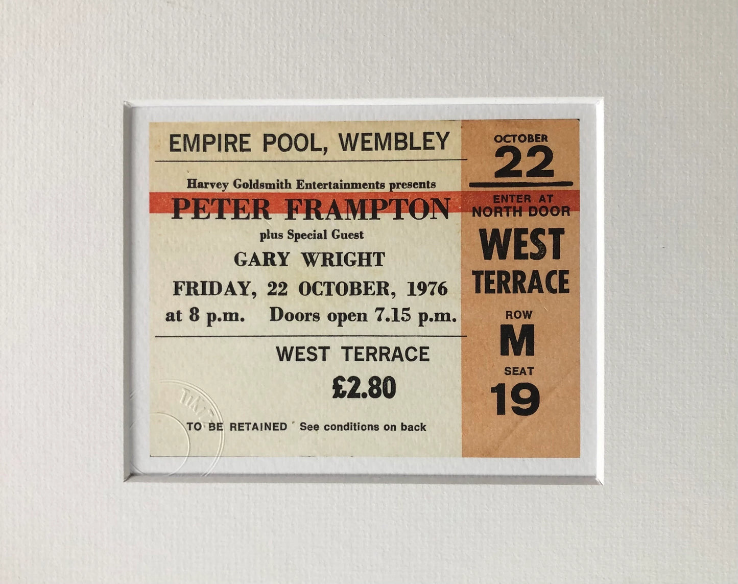 PETER FRAMPTON - 1976 Empire Pool , Wembley , London framed ticket giclee print