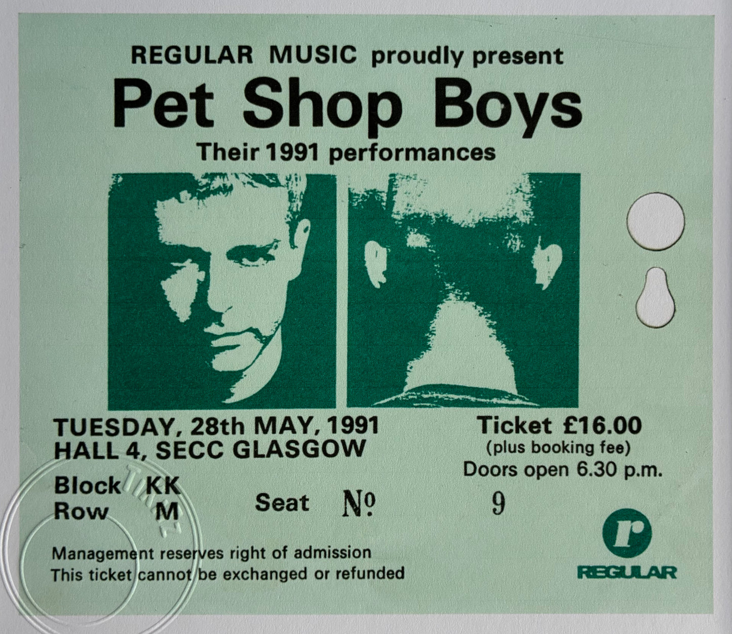 THE PET SHOP BOYS - 1991 Hall 4, SECC, Glasgow framed ticket giclee print