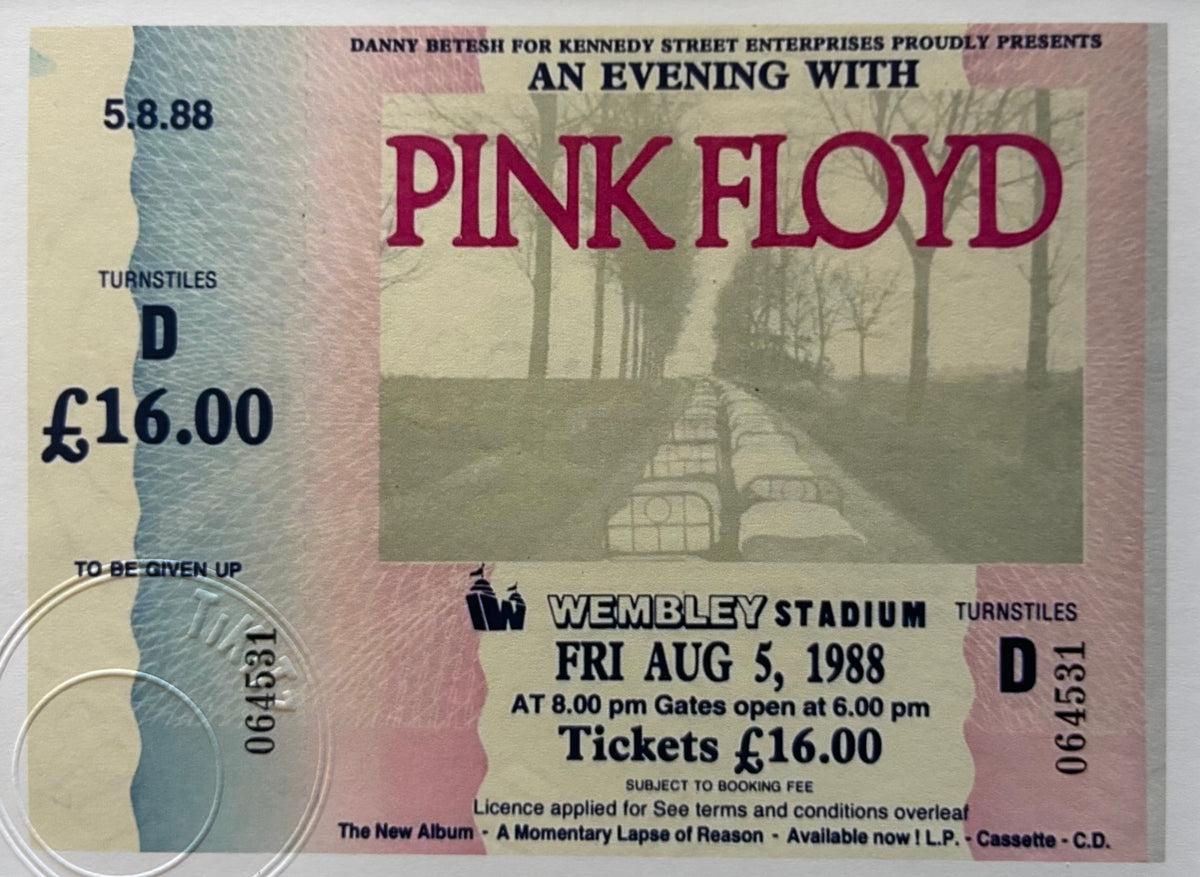 PINK FLOYD  - 1988 “ Momentary Lapse of Reason tour “ Wembley Stadium framed ticket giclee print
