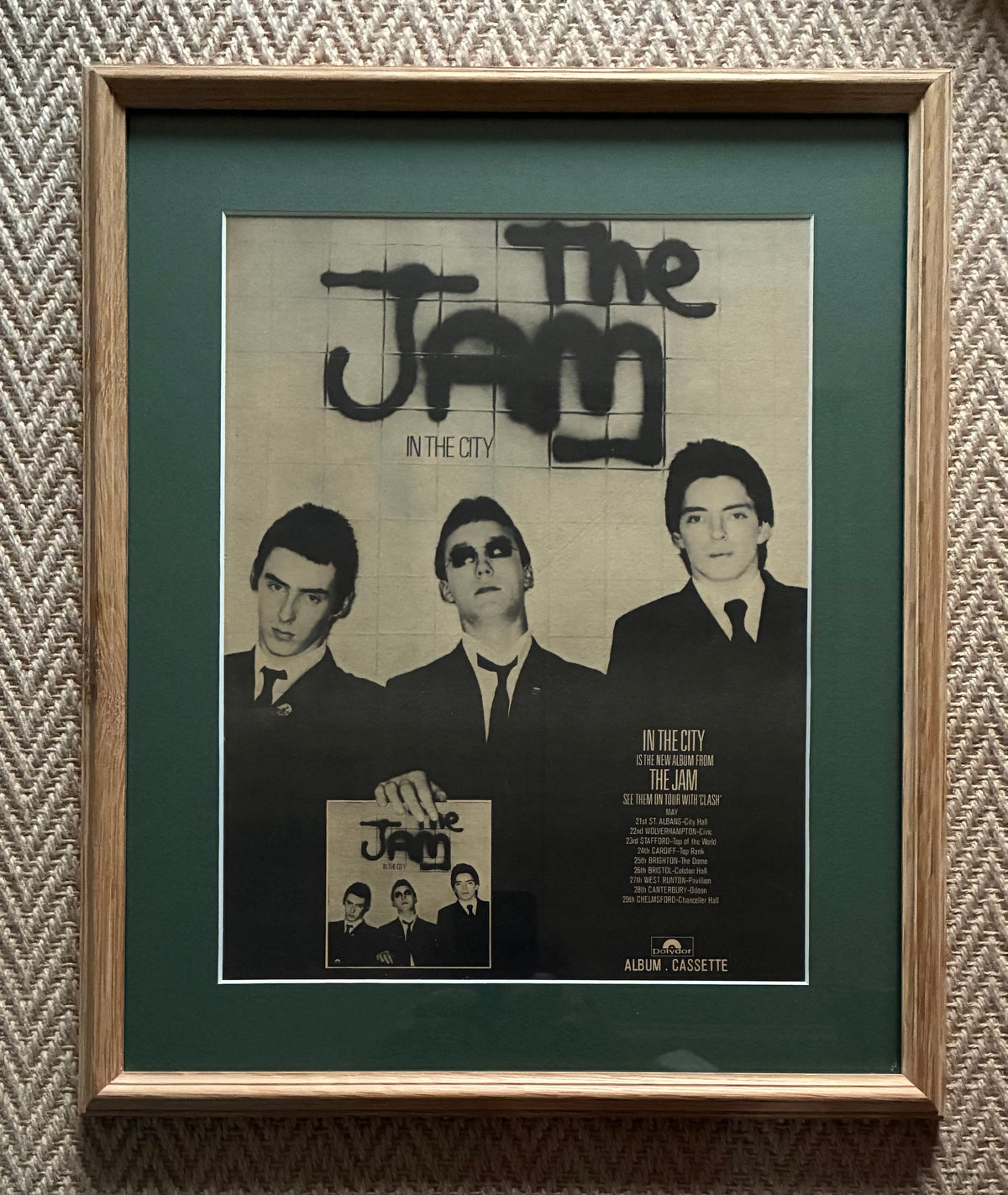 THE JAM - Original 14/5/1977 “ In the City “ advert and tour dates . Framed