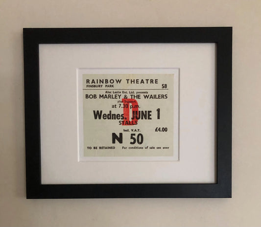 BOB MARLEY and the WAILERS - 1977 Rainbow Theatre, Finsbury Park, London framed ticket giclee print