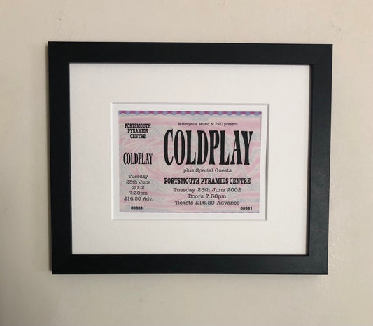COLDPLAY- 2002 Portsmouth Pyramids Centre framed ticket giclee print