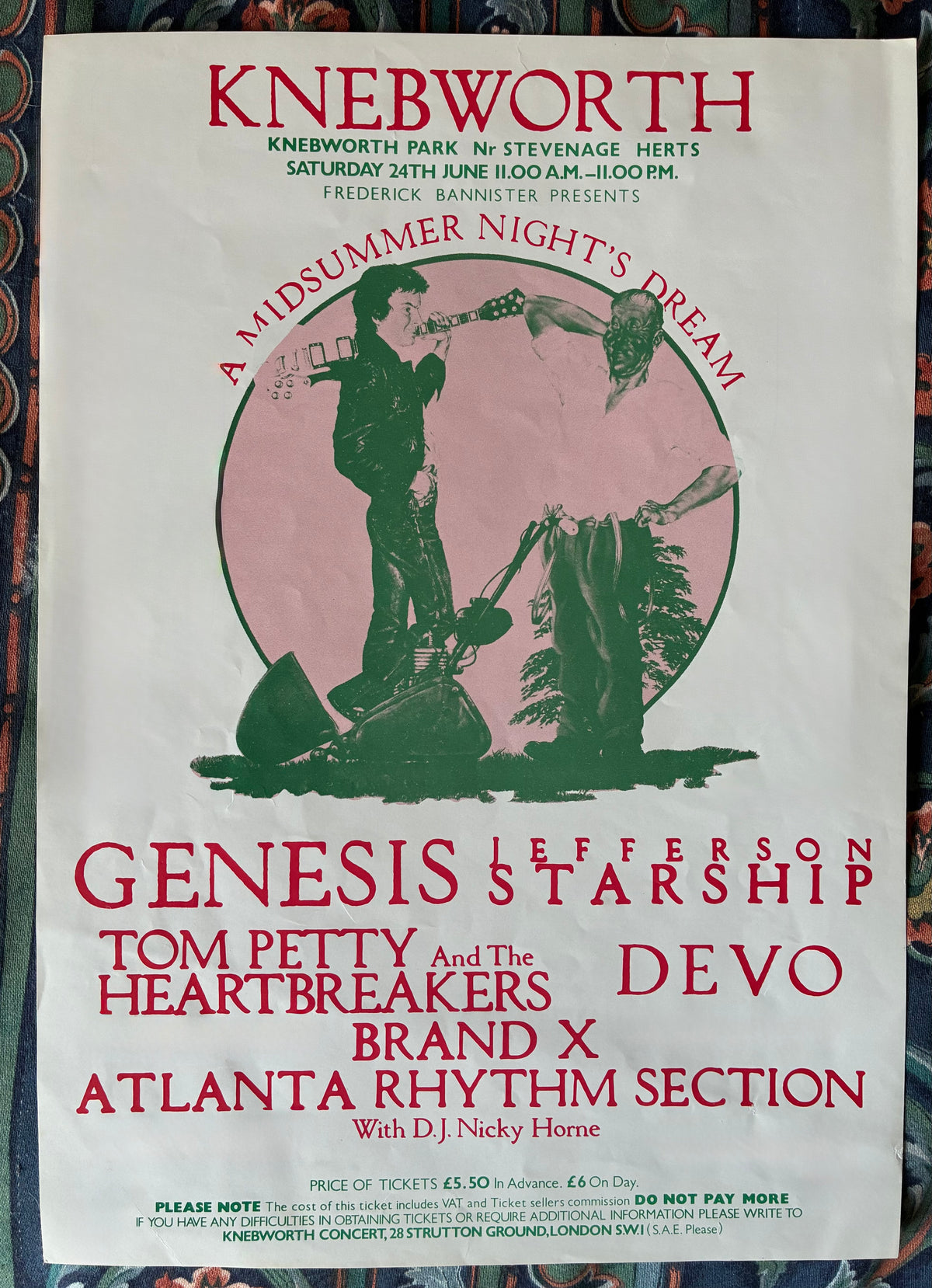 GENESIS / TOM PETTY / DEVO - 24/6/1978 Knebworth Park  genuine original  handbill / flyer