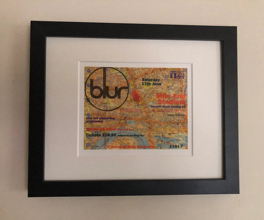 BLUR- 1995 Mile End Stadium, London framed ticket giclee print